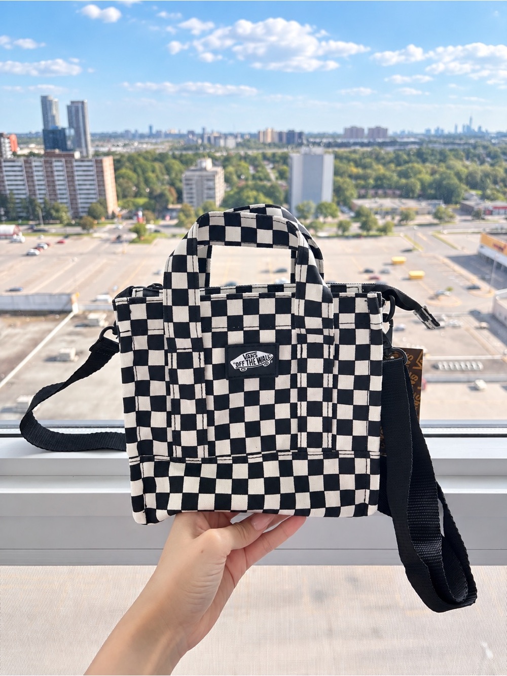Vans Black & White Checkerboard Mini Tote with Adjustable Strap